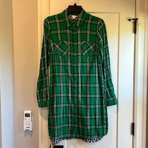 Merona: Green/Navy Plaid Flannel Shirt Dress
